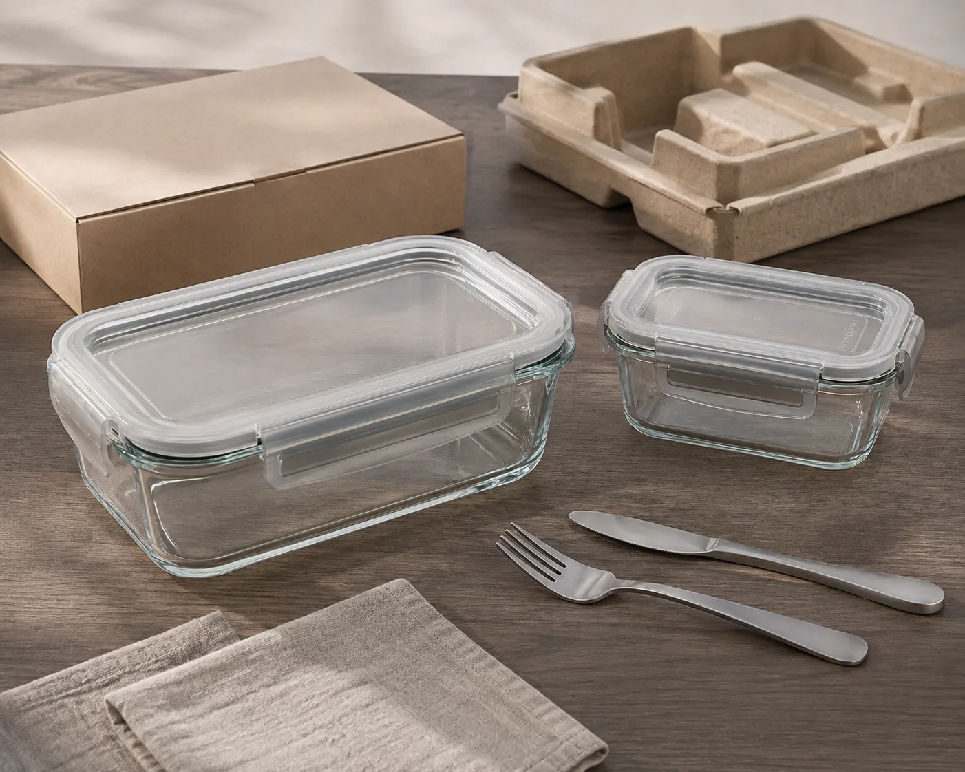 Glass Lunch Box with Lid shown from a secondary angle with the opening and container profile visible.