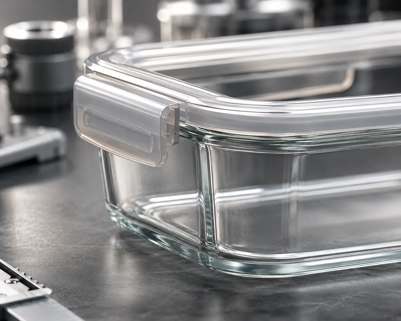 Glass Lunch Box with Lid in a coordinated pantry or meal-preparation display.