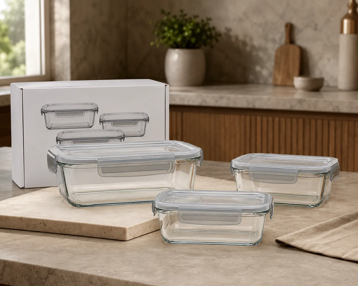 Close-up of Glass Lunch Box with Lid showing the glass body, rim and base detail.
