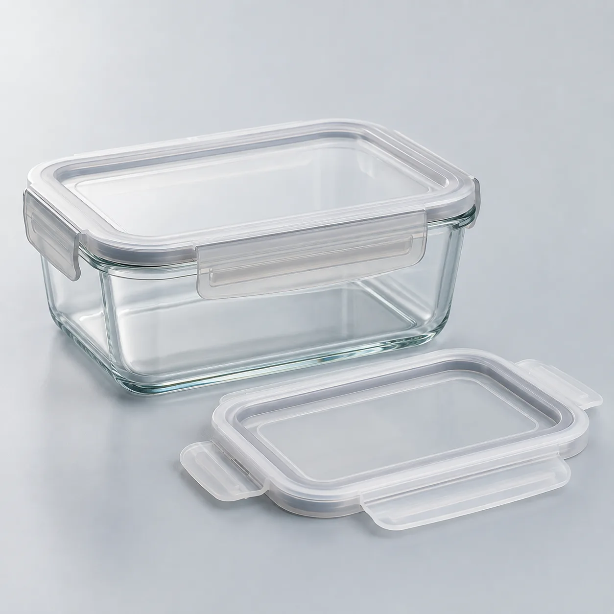 Angled side view of Glass Lunch Box with Lid showing the outer profile