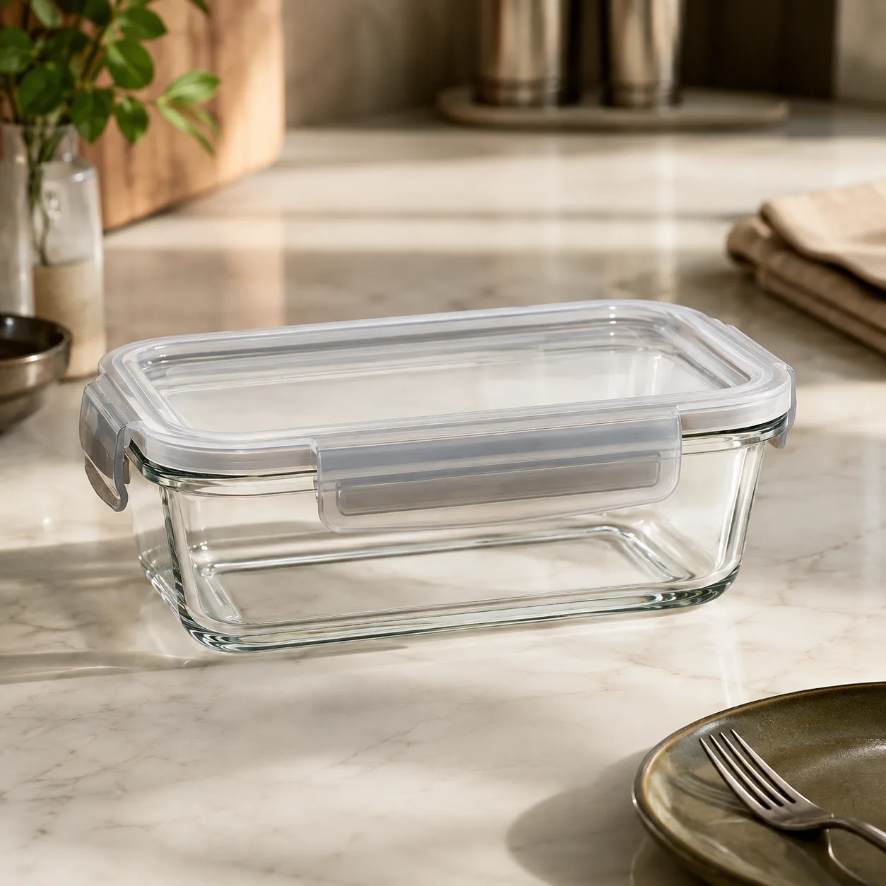 Detail view of Glass Lunch Box with Lid showing Lid by selected model