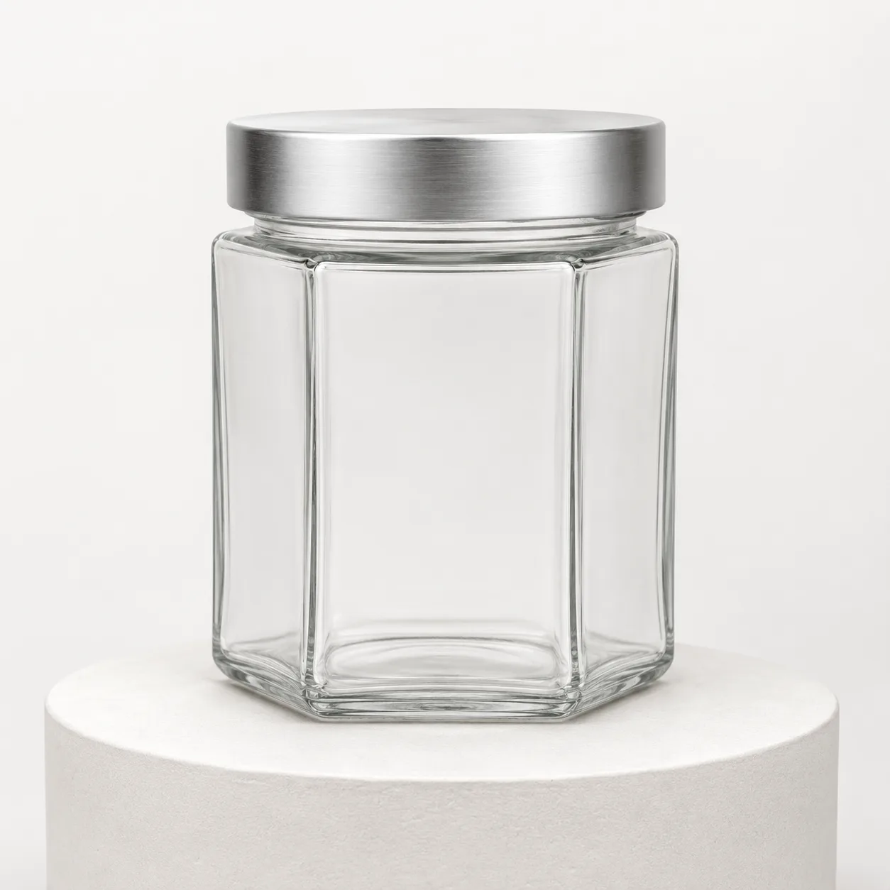 Hexagon Food Jar front view with visible hexagon food jar body