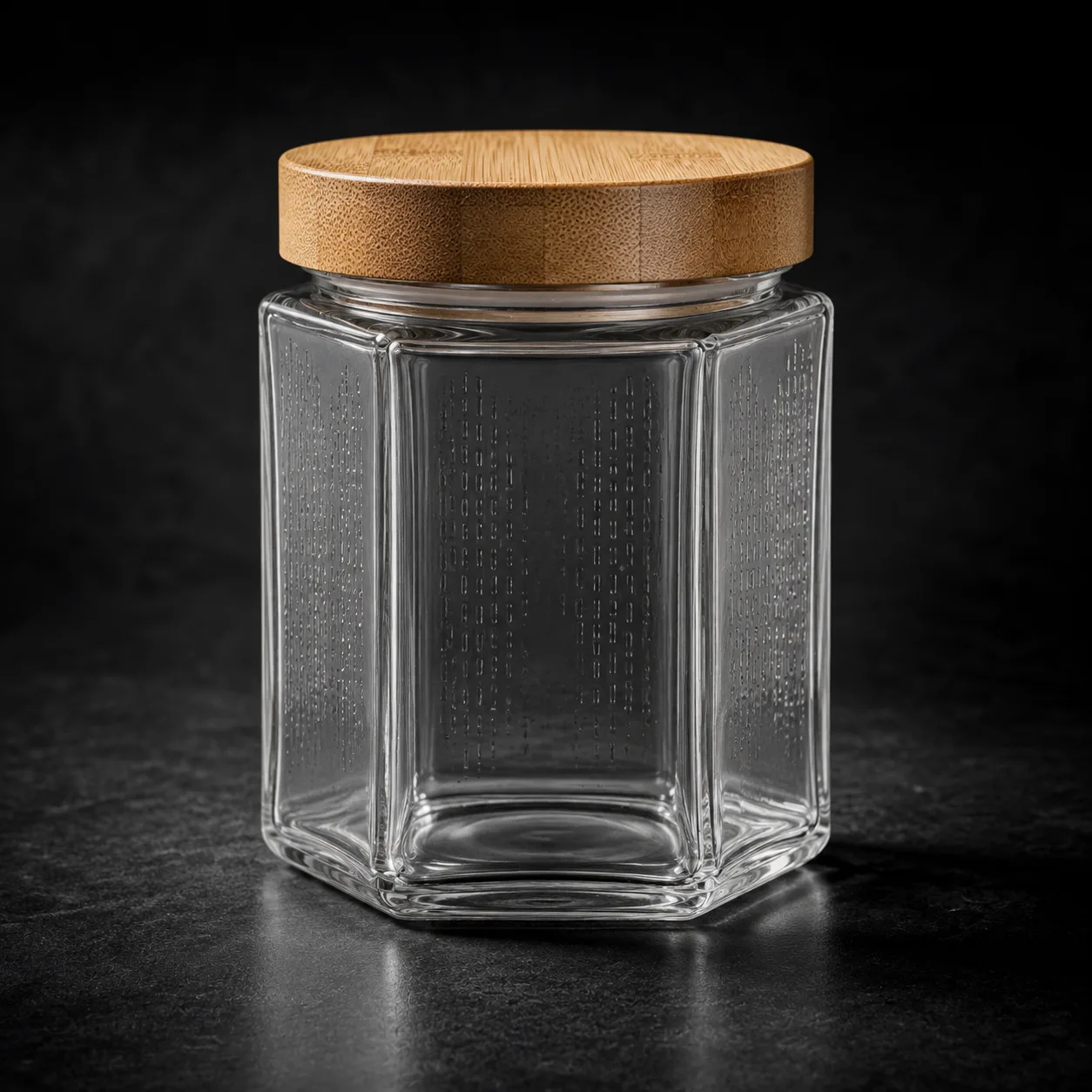 Detail view of Hexagon Food Jar showing lid matched to selected jar model