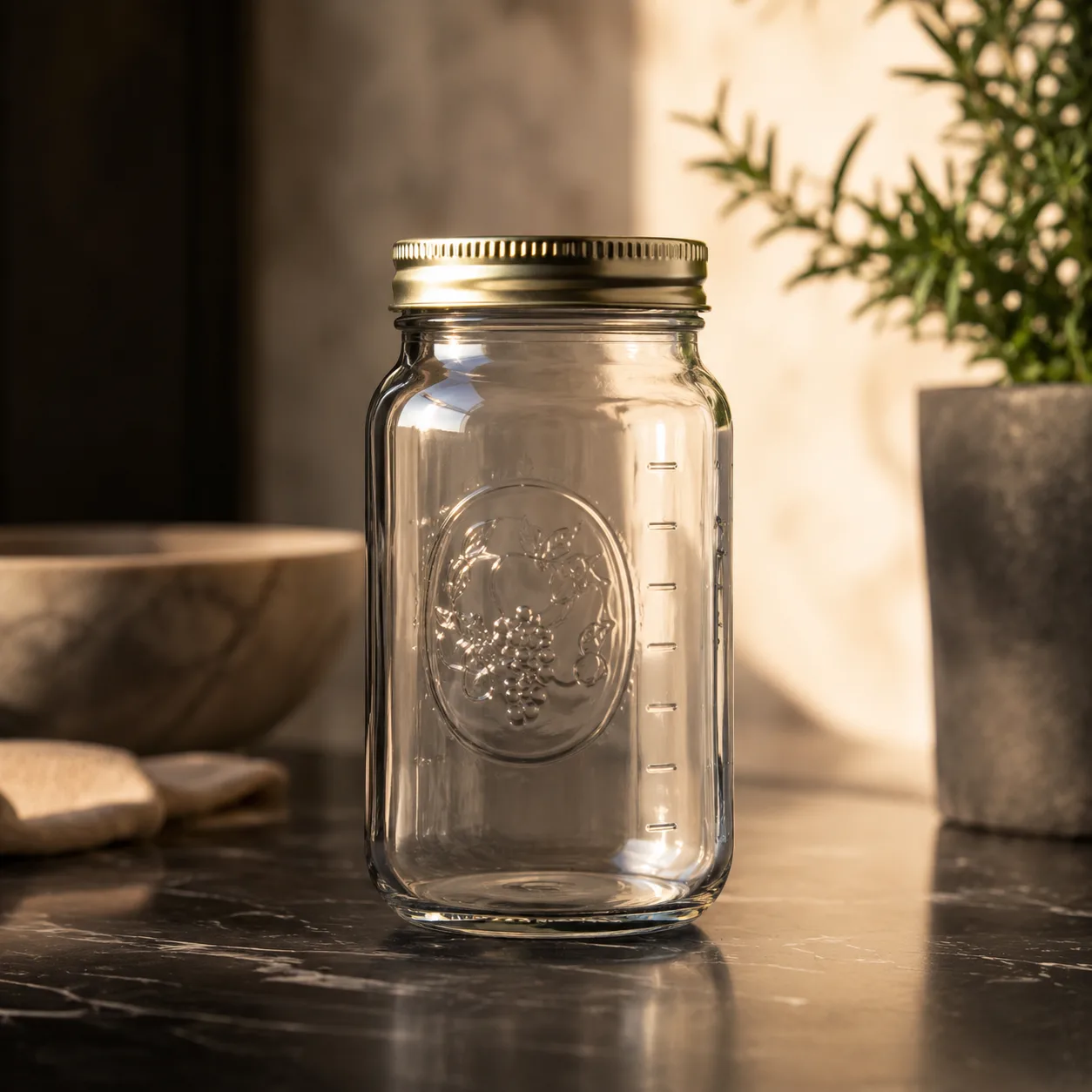 Detail view of Mason Jar showing lid matched to selected jar model