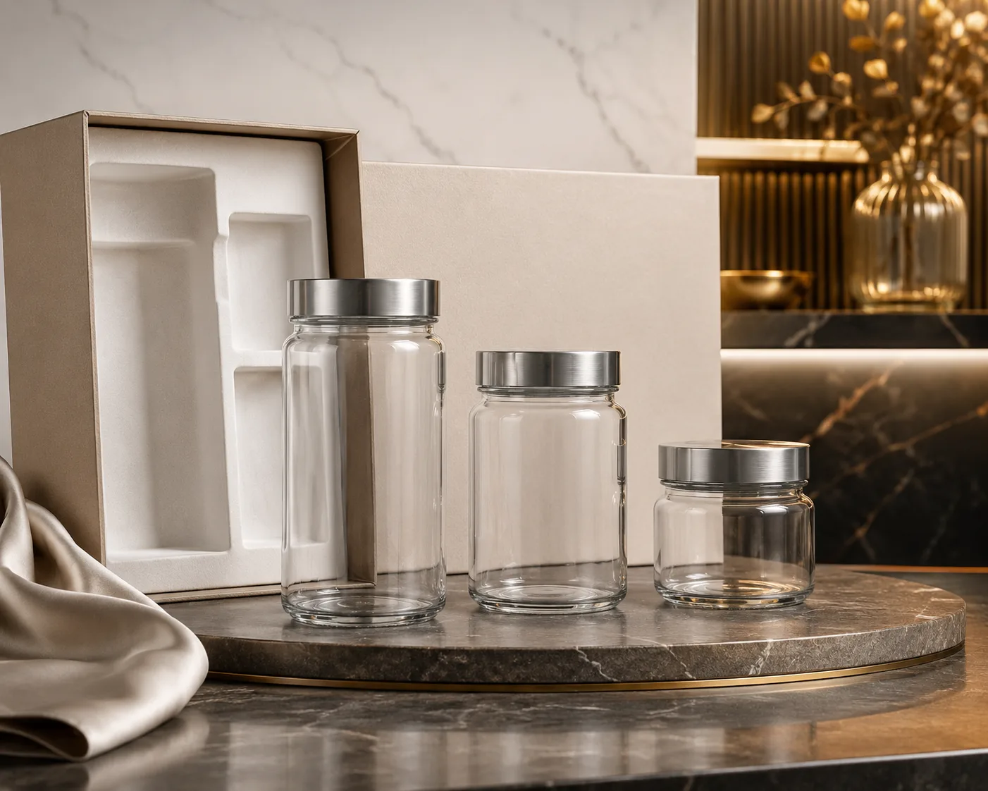 Close-up of Paragon Food Jar showing the glass body, rim and base detail.