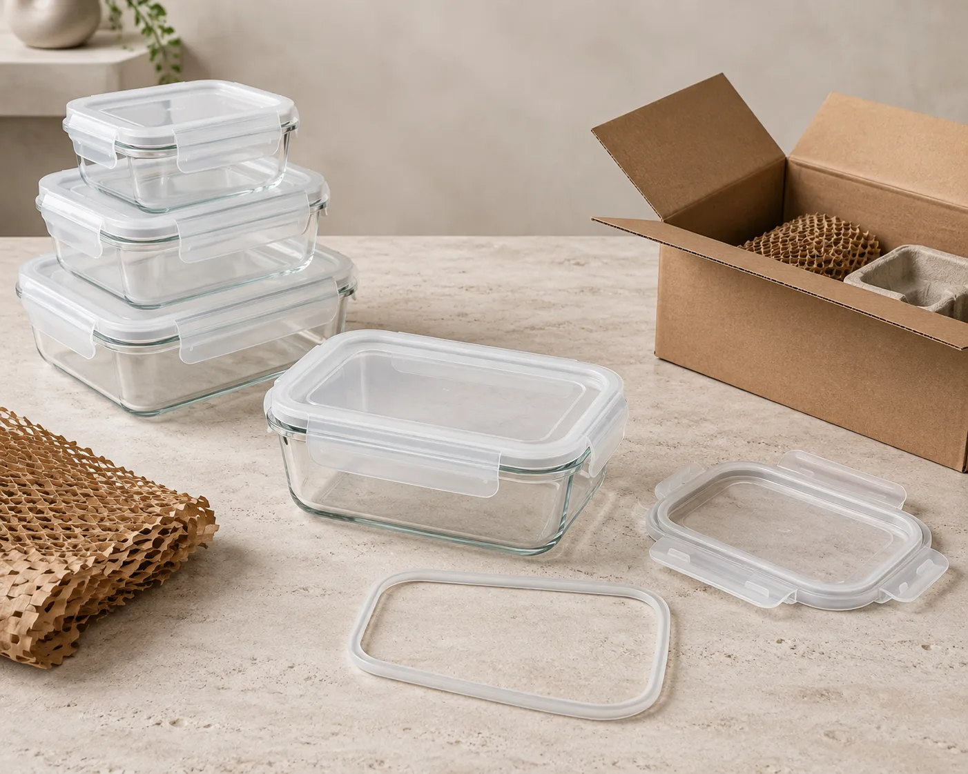 Rectangular Glass Food Storage Container shown from a secondary angle with the opening and container profile visible.