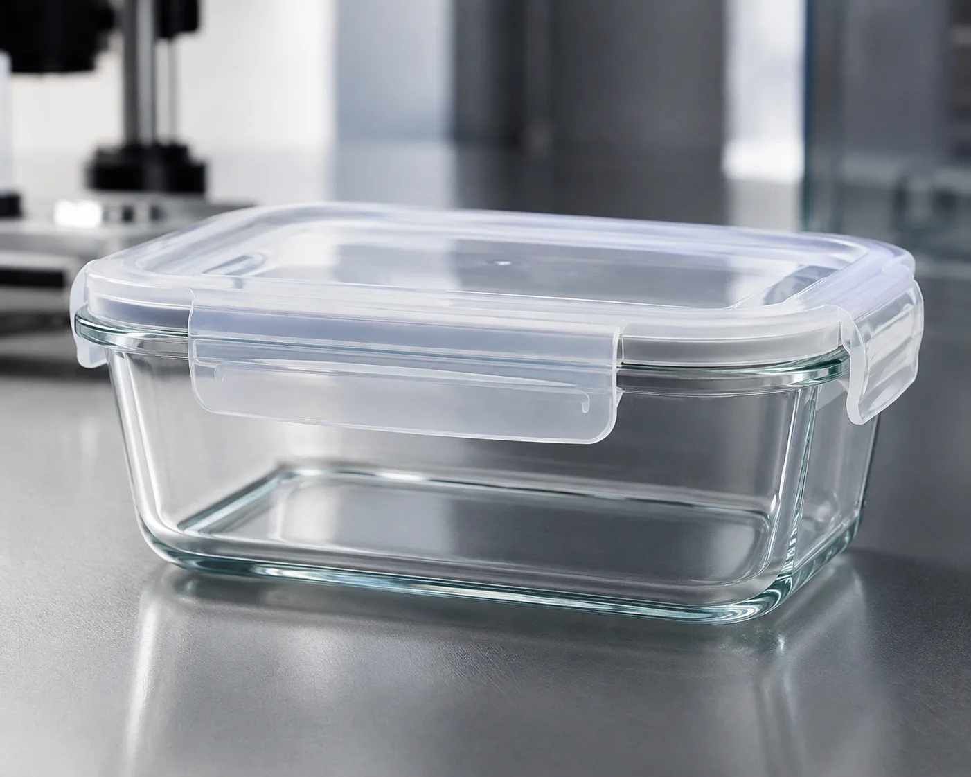 Rectangular Glass Food Storage Container in a coordinated pantry or meal-preparation display.