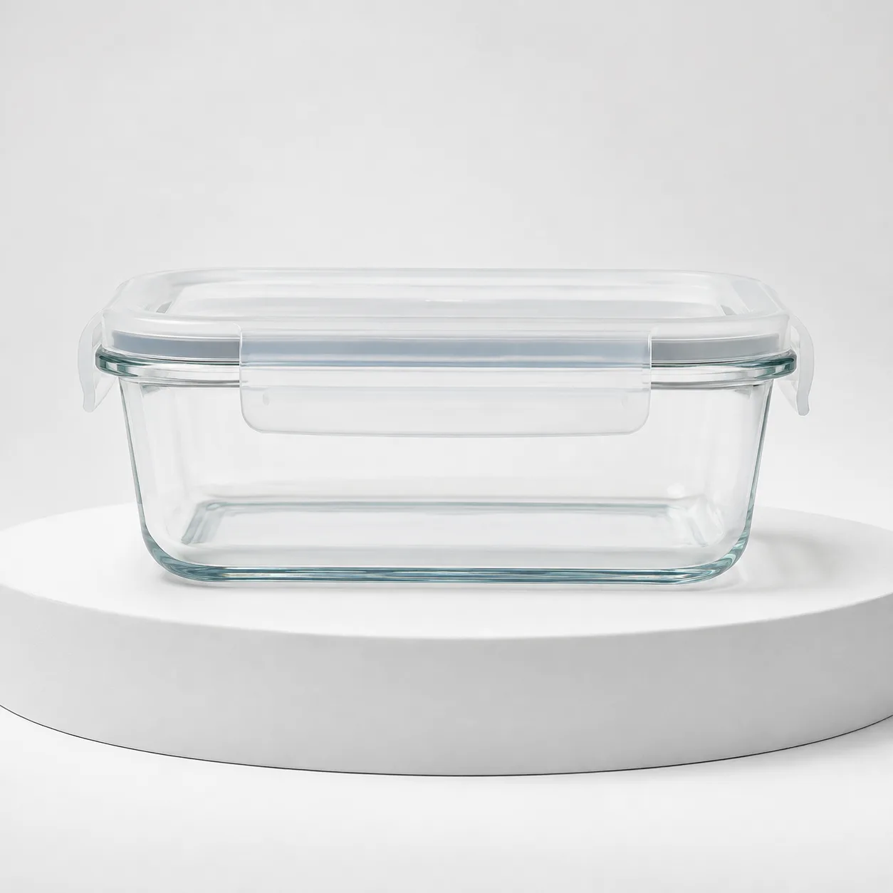 Rectangular Glass Food Storage Container front view with visible rectangular food storage container form