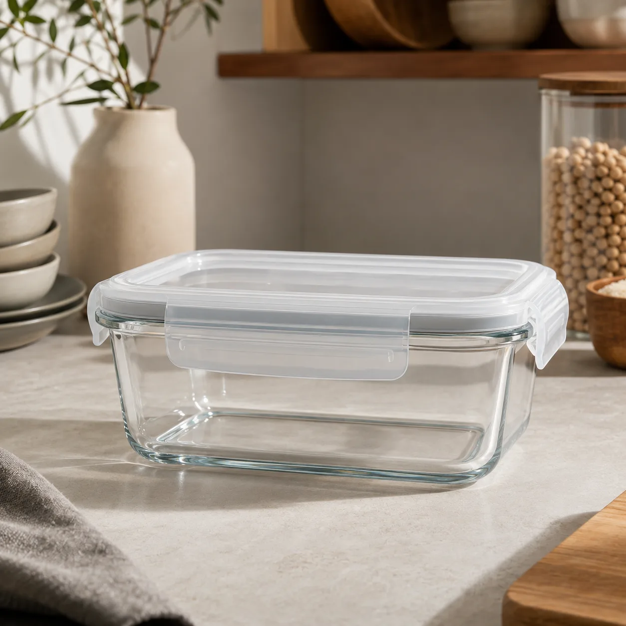 Detail view of Rectangular Glass Food Storage Container showing accessory confirmed according to selected model