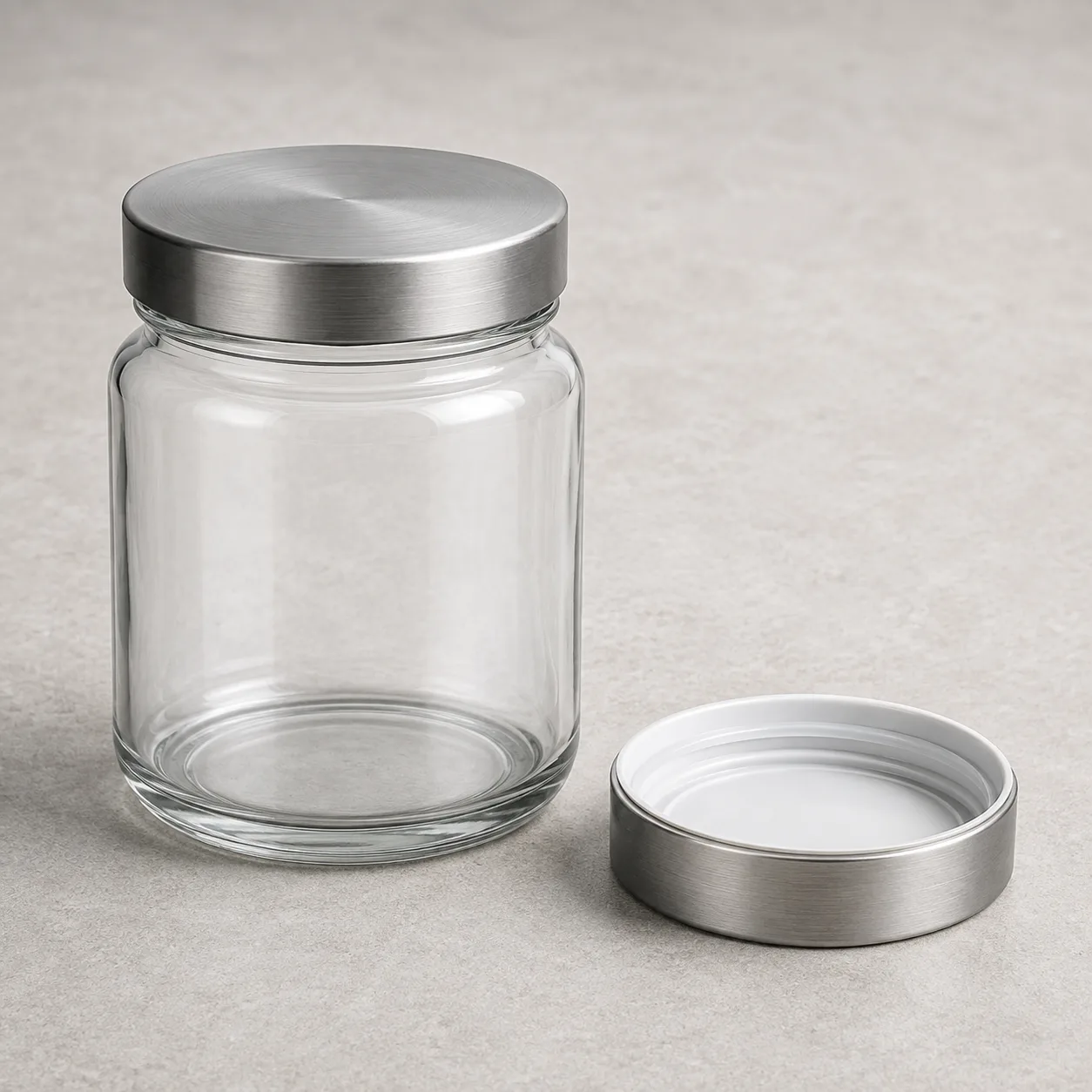 Angled side view of Round Food Jar showing the outer profile