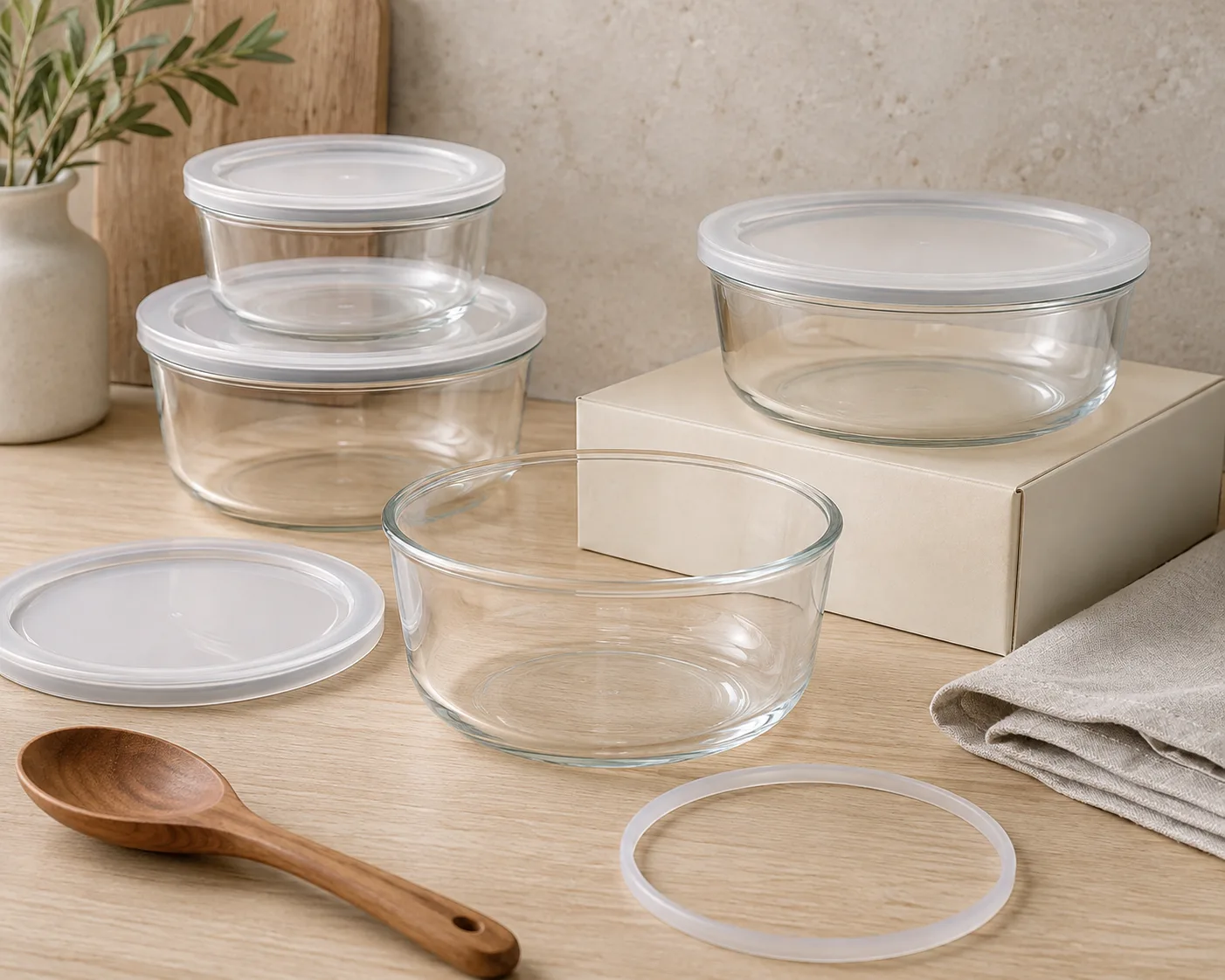 Round Glass Food Storage Bowl shown from a secondary angle with the opening and container profile visible.
