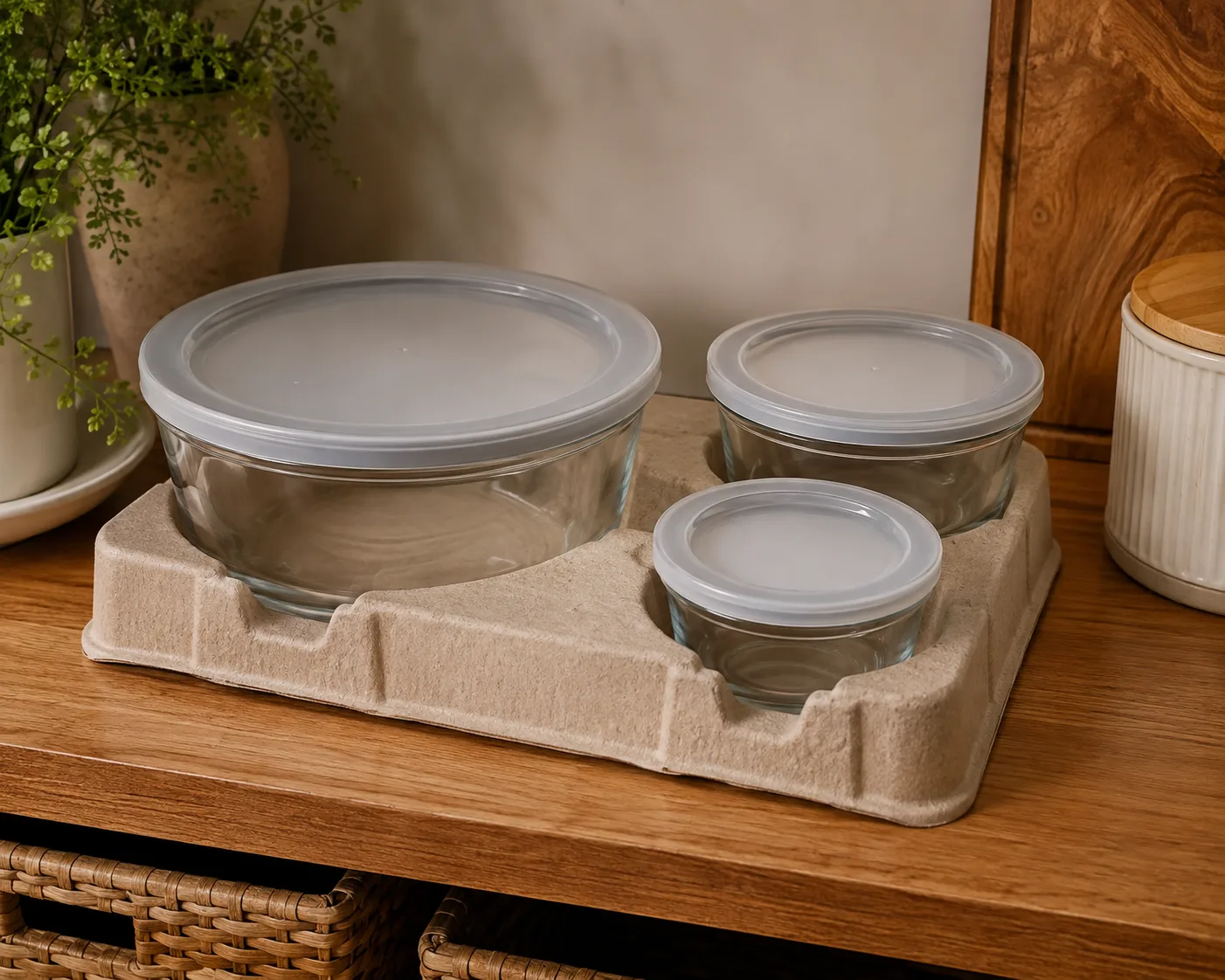 Close-up of Round Glass Food Storage Bowl showing the glass body, rim and base detail.