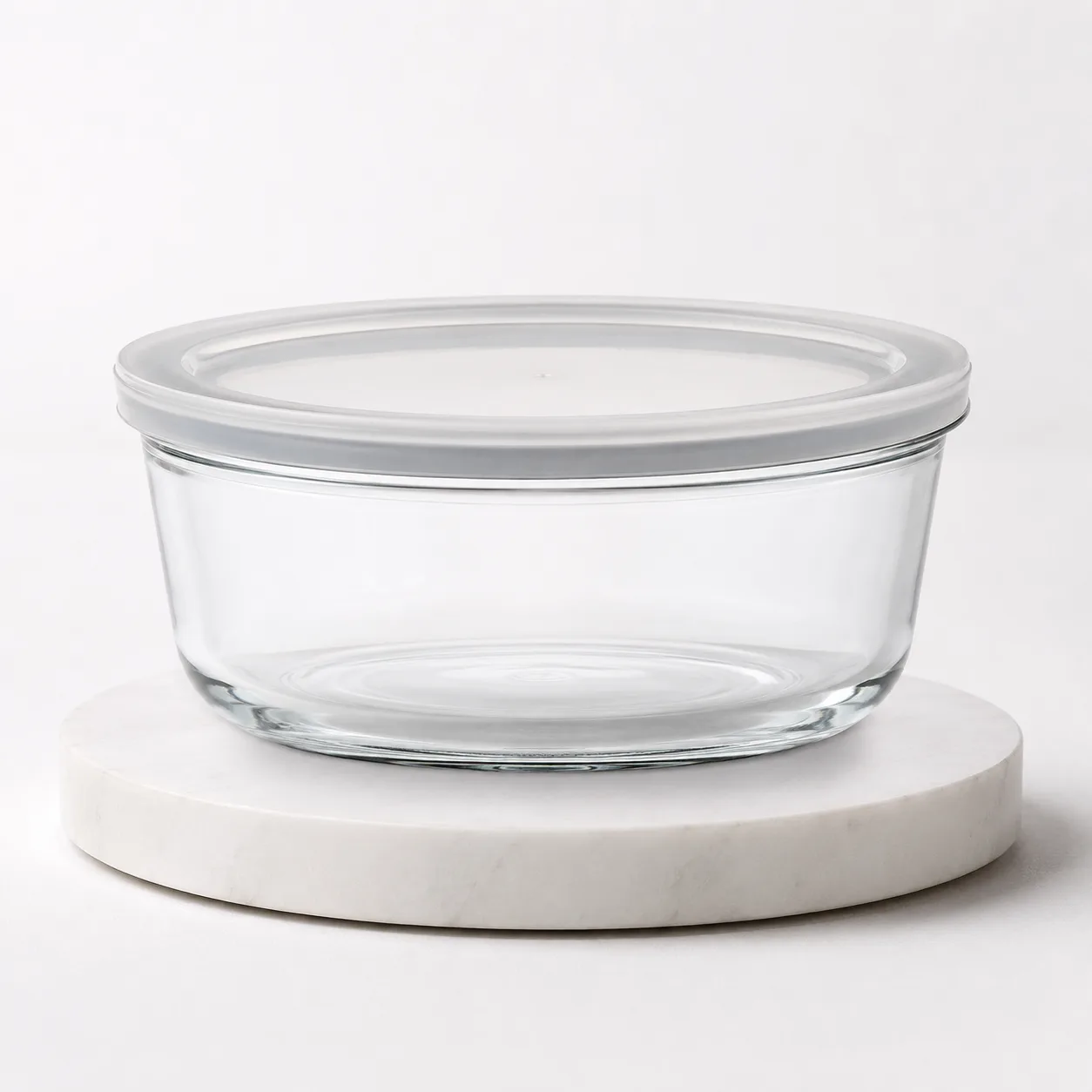 Round Glass Food Storage Bowl front view with visible round food storage bowl form