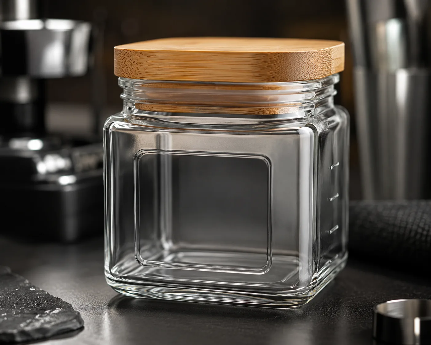 Square Food Jar in a coordinated pantry or meal-preparation display.