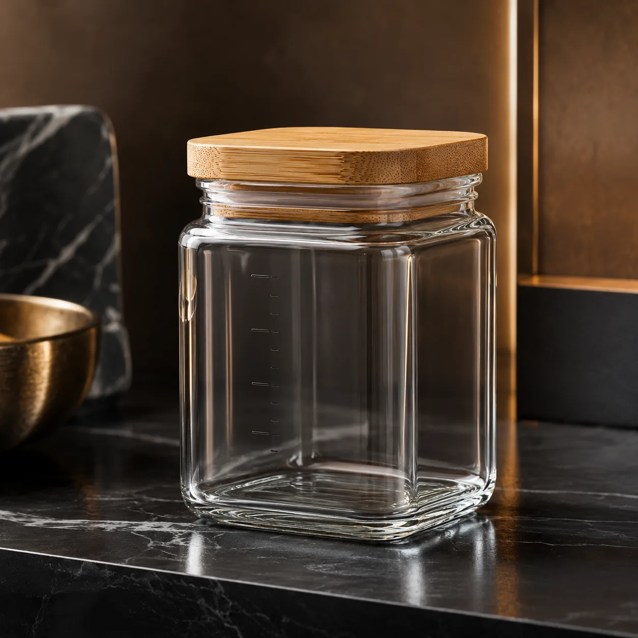 Detail view of Square Food Jar showing lid matched to selected jar model