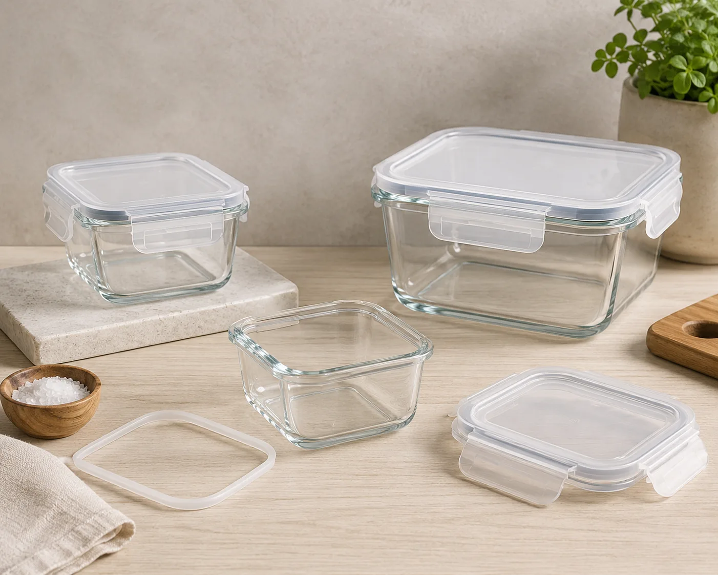 Square Glass Food Storage Container shown from a secondary angle with the opening and container profile visible.