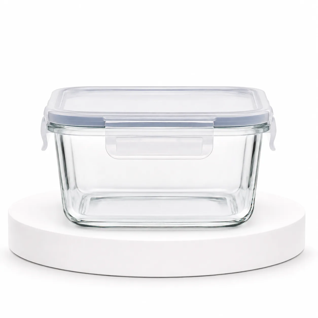 Square Glass Food Storage Container front view with visible square food storage container form