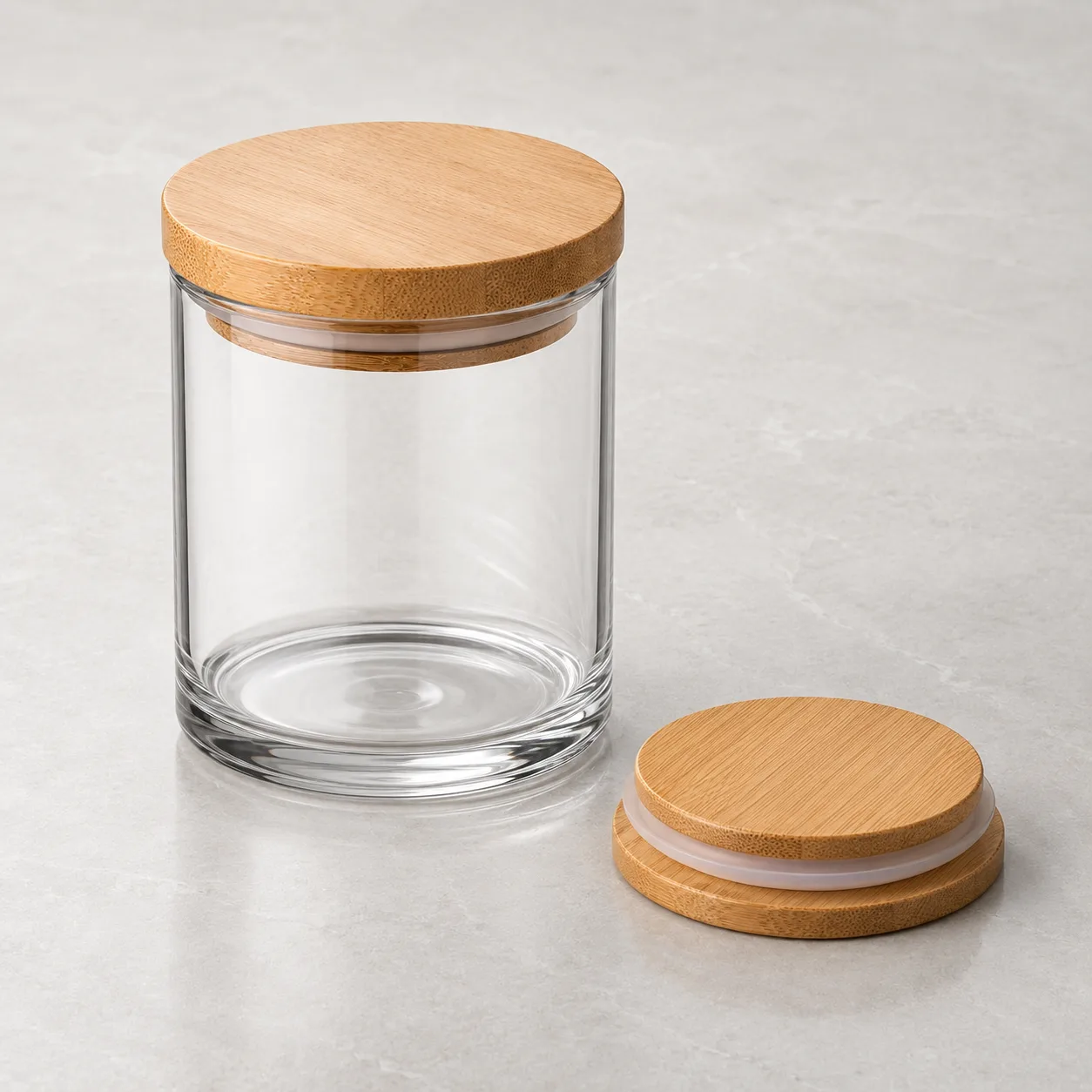 Angled side view of Straight-Sided Food Jar showing the outer profile