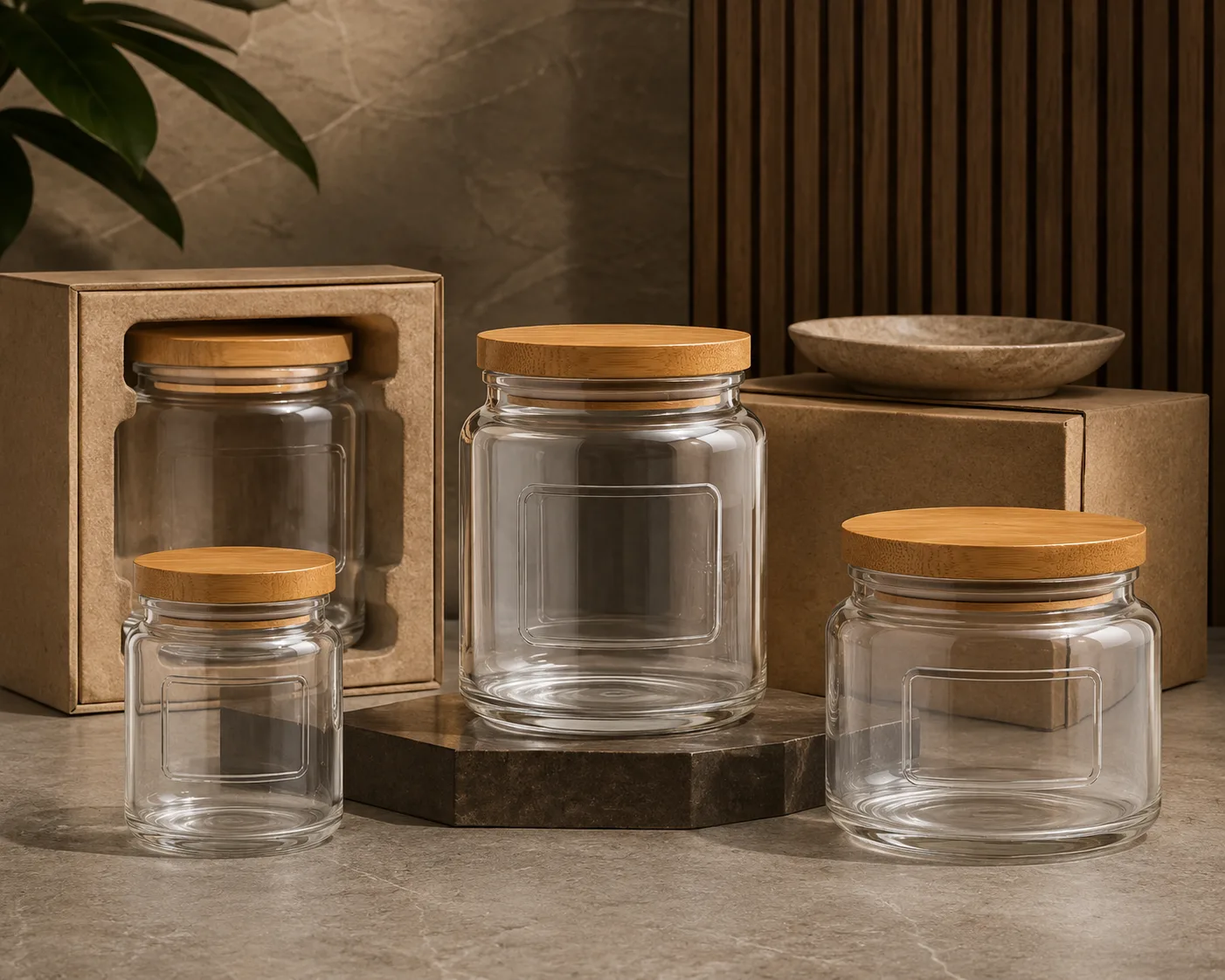 Close-up of Tea Storage Jar showing the glass body, rim and base detail.