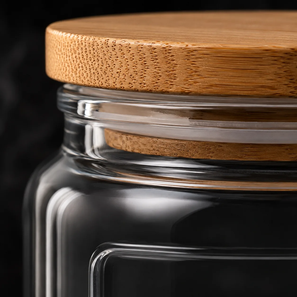 Close view of Tea Storage Jar showing glass wall and label / lid branding