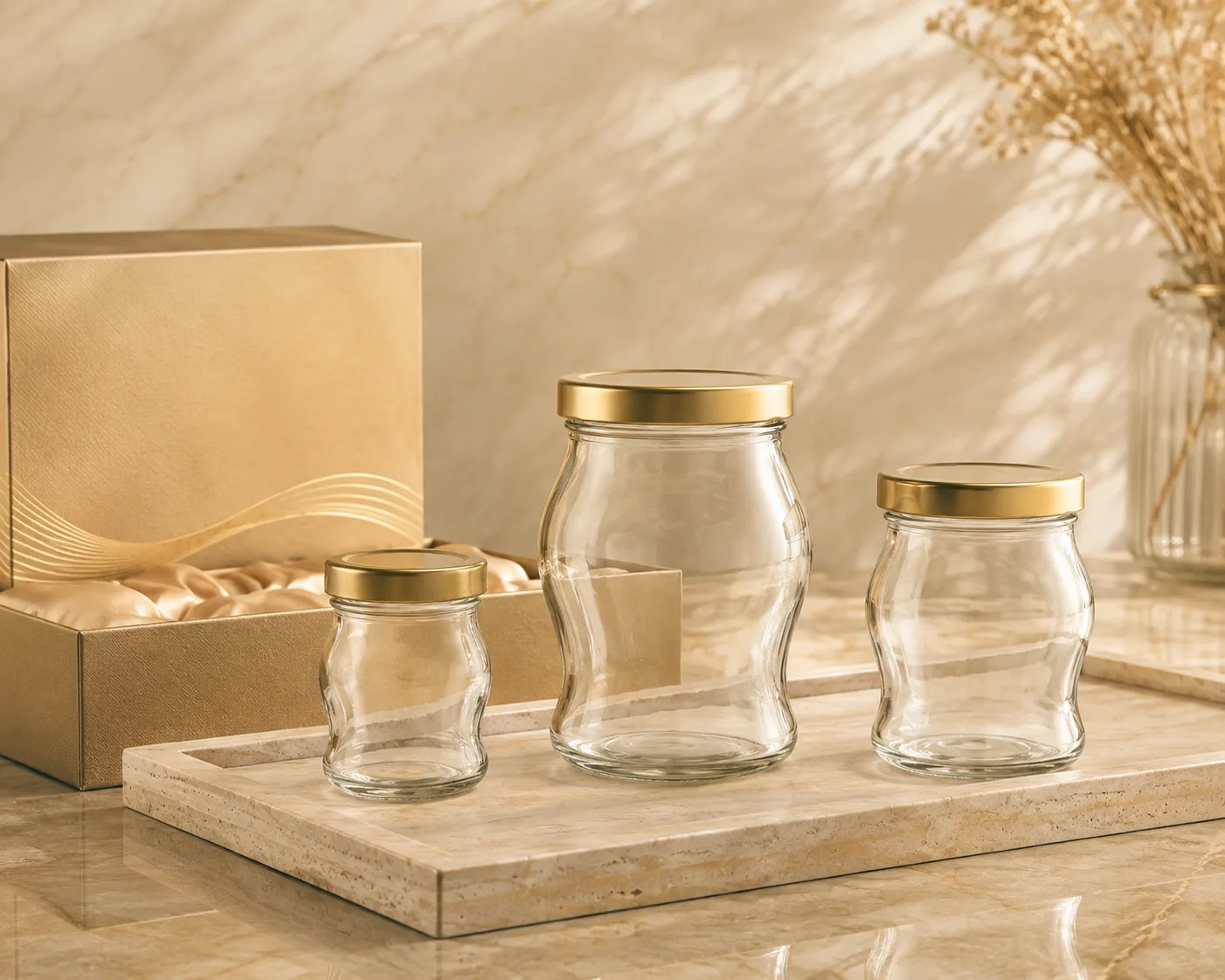 Close-up of Tulip Food Jar showing the glass body, rim and base detail.