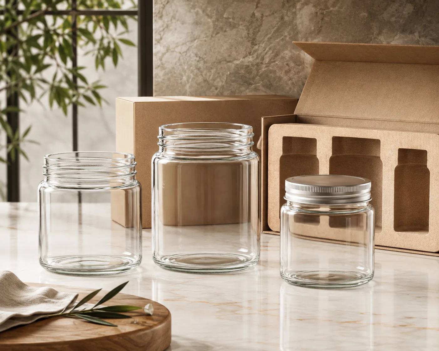 Close-up of Wide-Mouth Food Jar showing the glass body, rim and base detail.