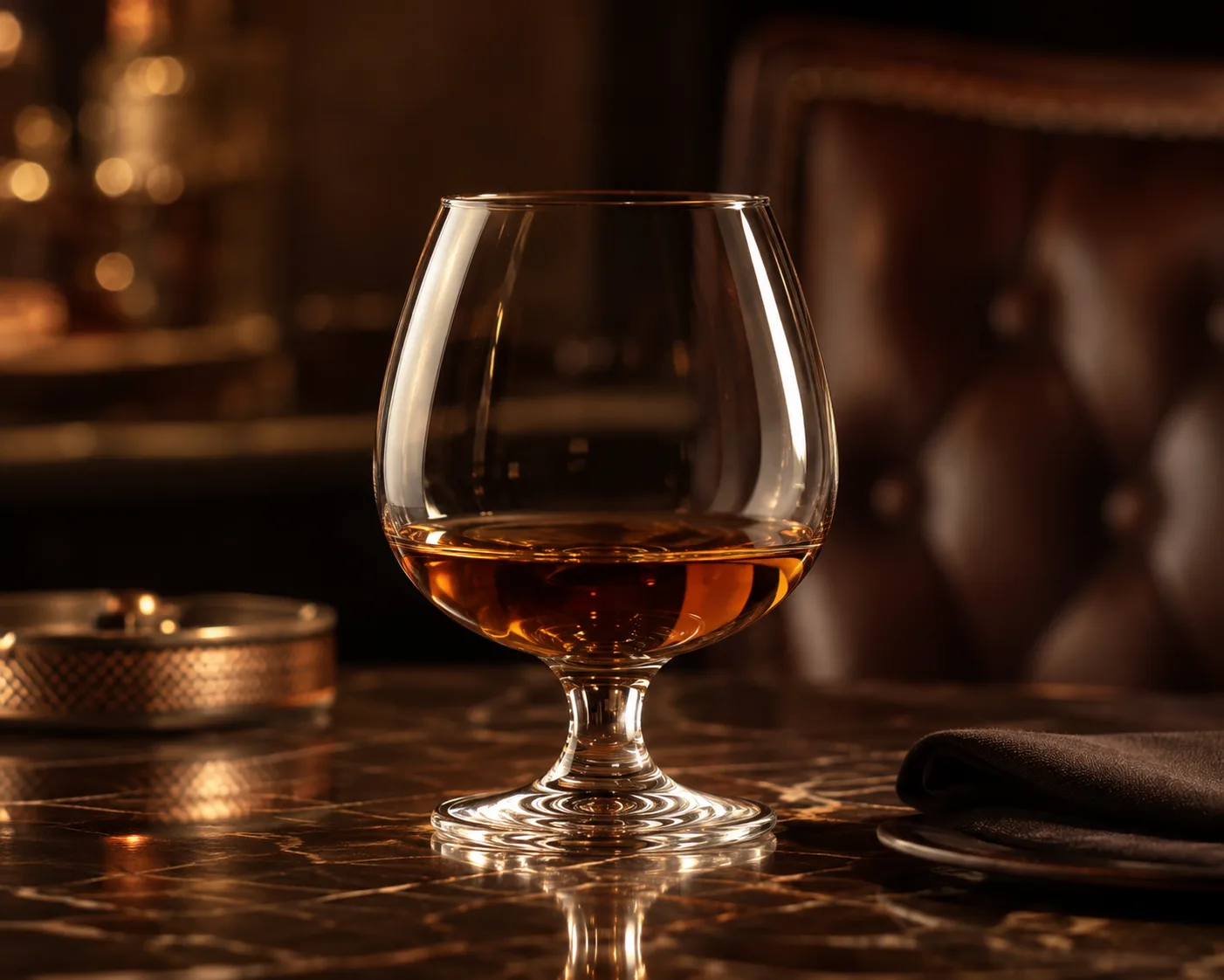 Copo de brandy em um ambiente de serviço de bebidas para servir brandy e conhaque em bares.