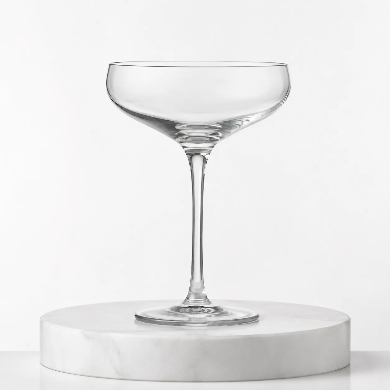 Coupe Cocktail Glass front view with visible coupe cocktail glass profile