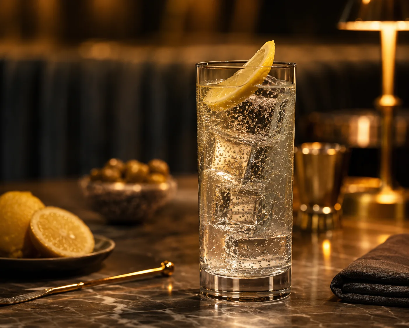 Highball-Glas in einer Getränkeservice-Umgebung für Highball-Cocktails und Wasser.