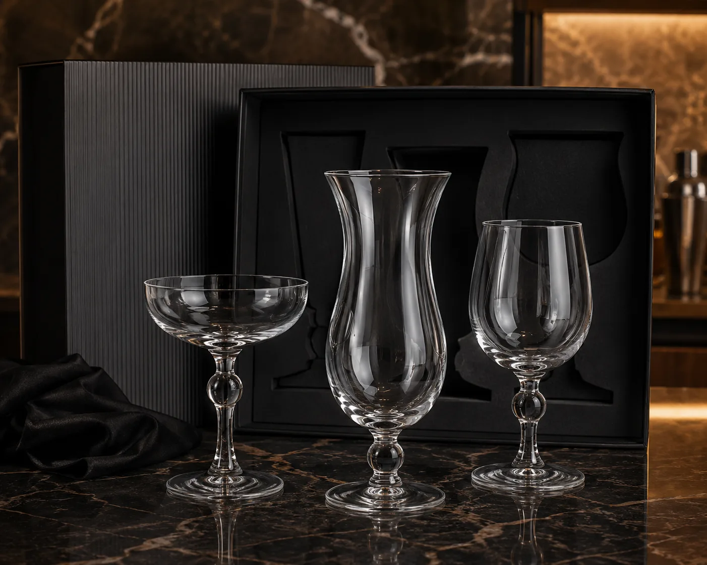 Close-up of Hurricane Cocktail Glass showing the rim, glass wall and base.