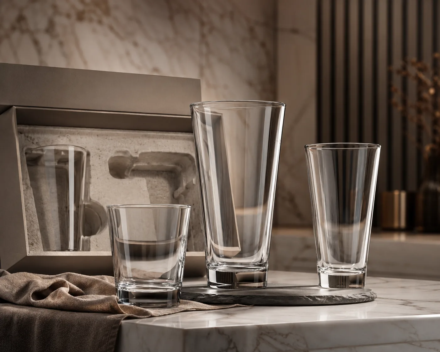 Nahaufnahme des Latte-Glases mit Rand, Glaswand und Boden.