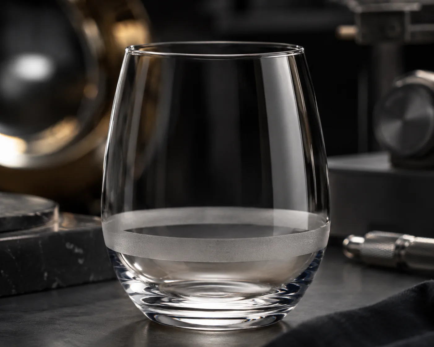 Stemless Wine Glass in einer koordinierten Gastronomie-Tischpräsentation.