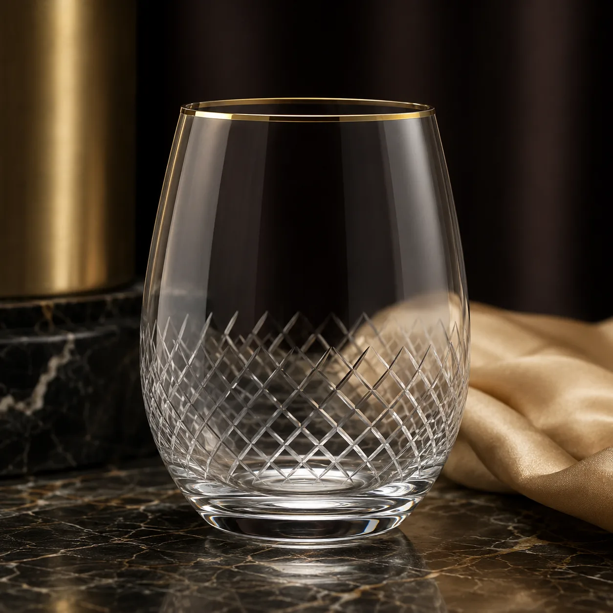 Detail view of Stemless Wine Glass showing rim or base detail