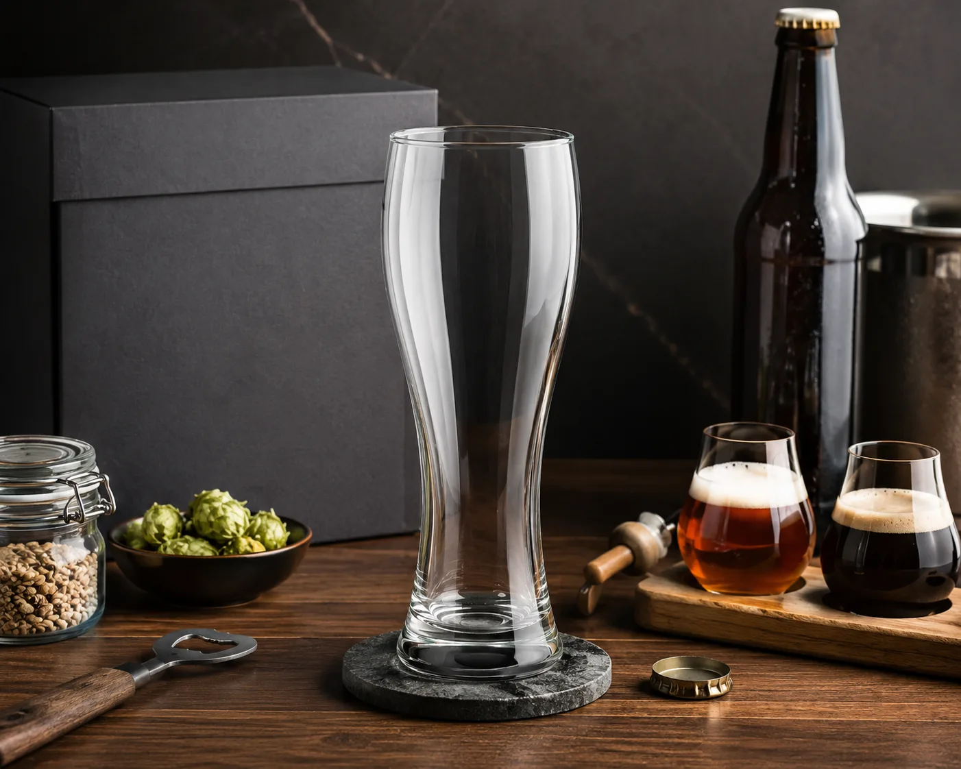 Weizen Beer Glass shown from a secondary angle with the bowl and rim visible.