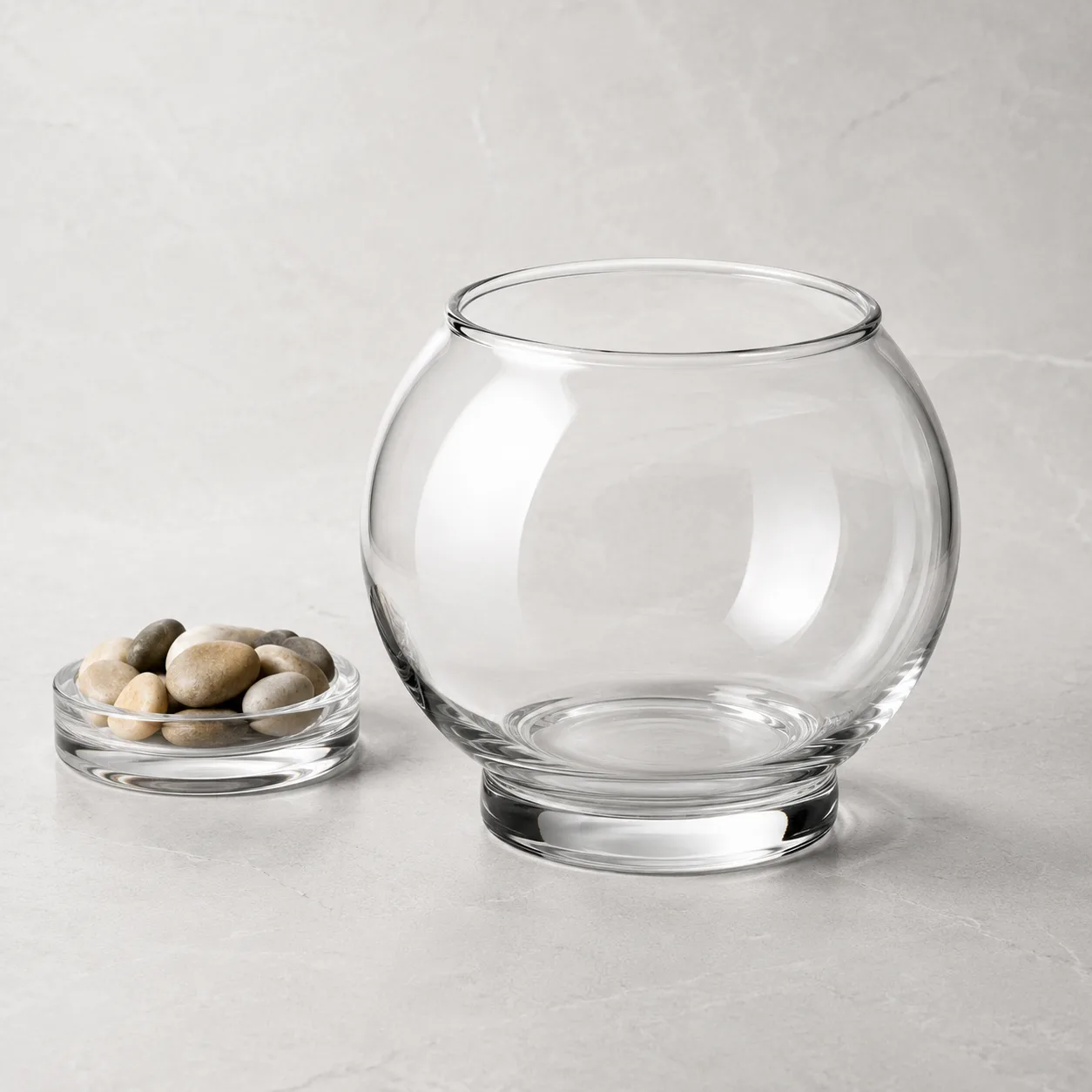 Angled side view of Glass Fish Bowl Vase showing the outer profile