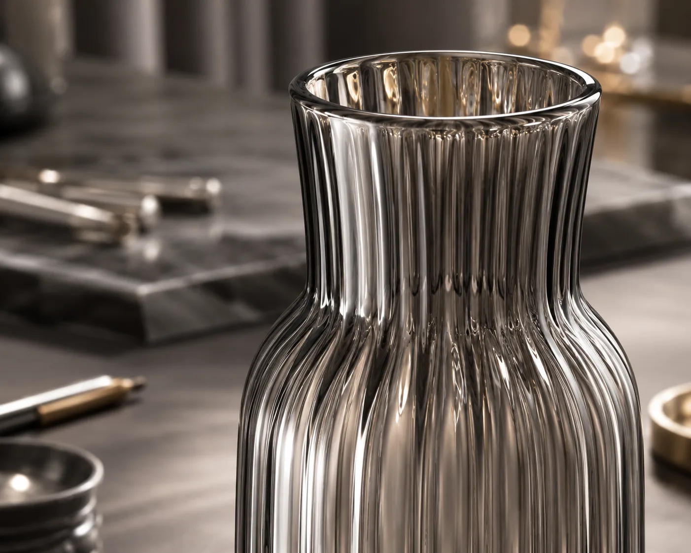 Glass Fluted Vase in a coordinated tabletop or interior display.