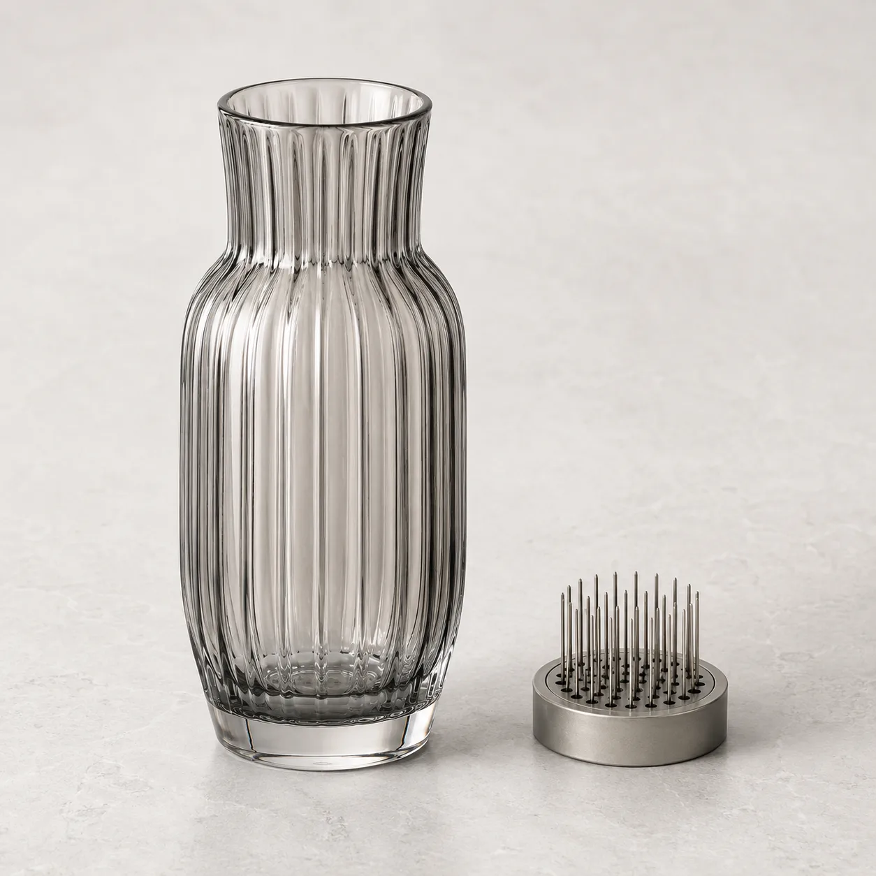 Angled side view of Glass Fluted Vase showing the outer profile