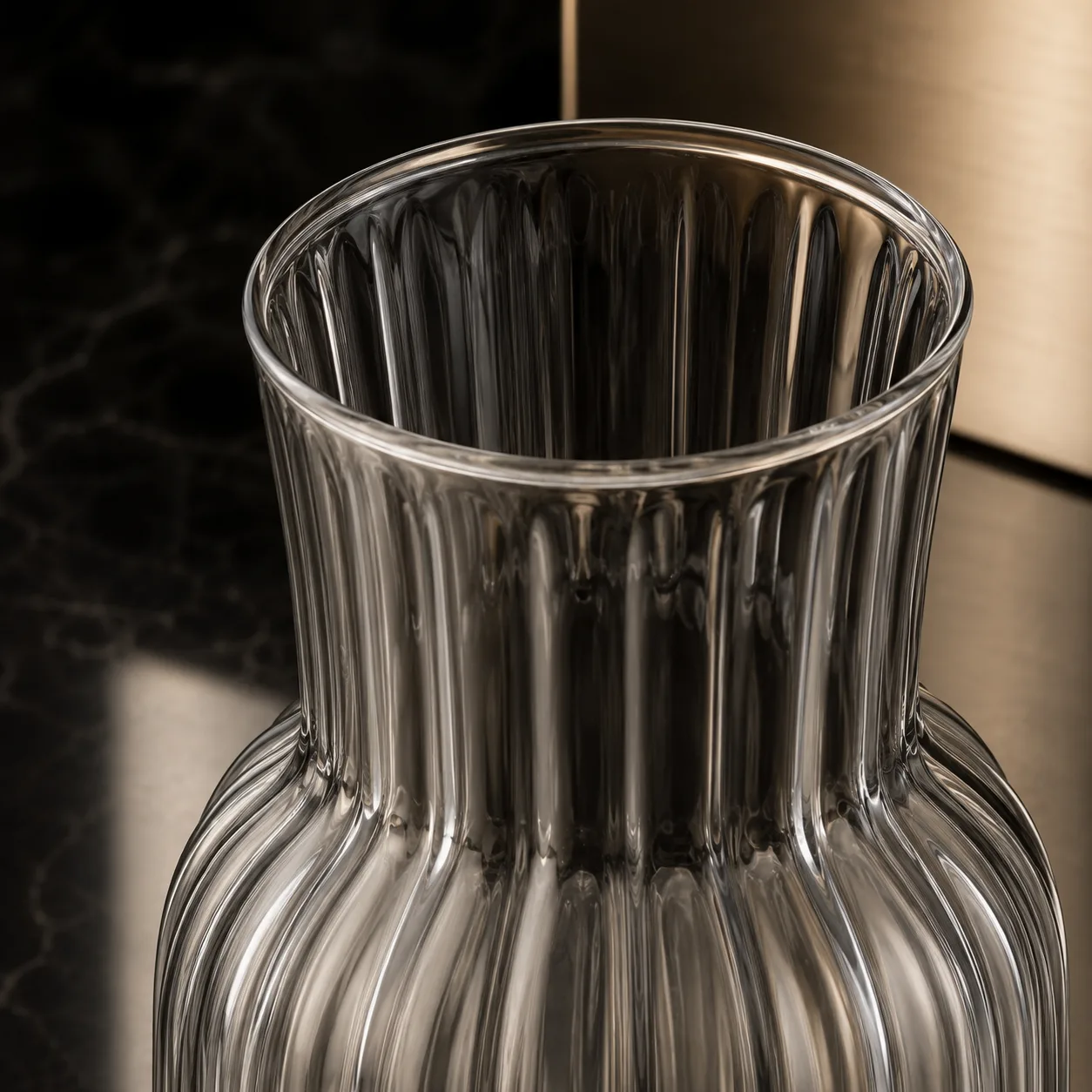 Close view of Glass Fluted Vase showing base area and textured surface detail