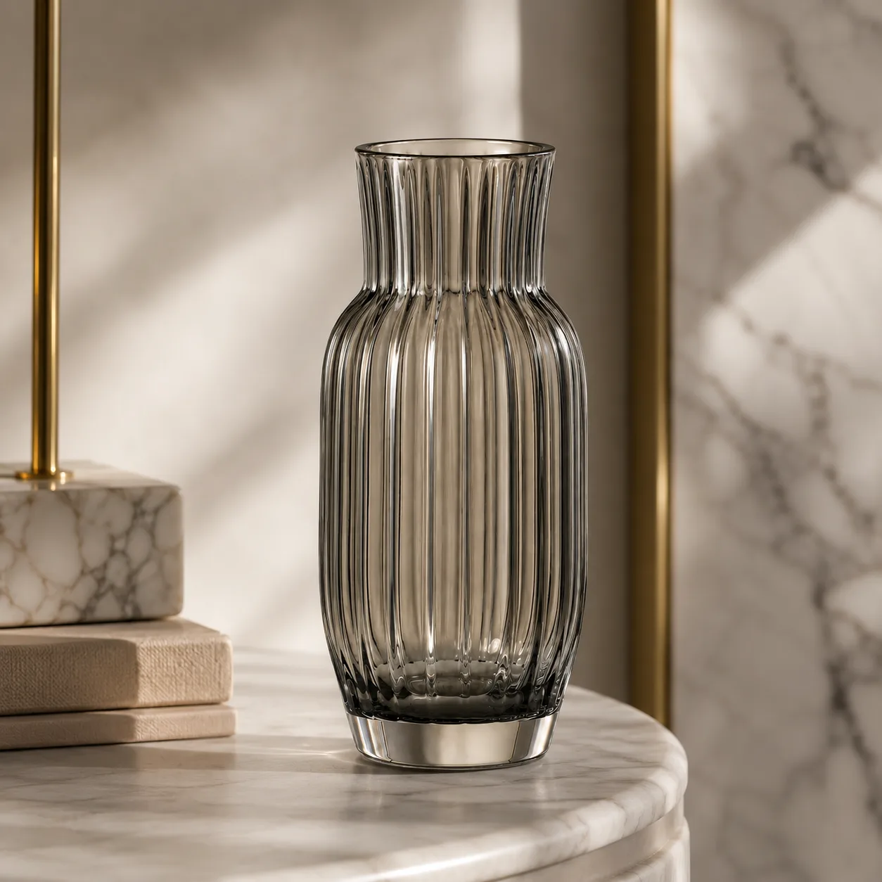 Detail view of Glass Fluted Vase showing rim or base detail