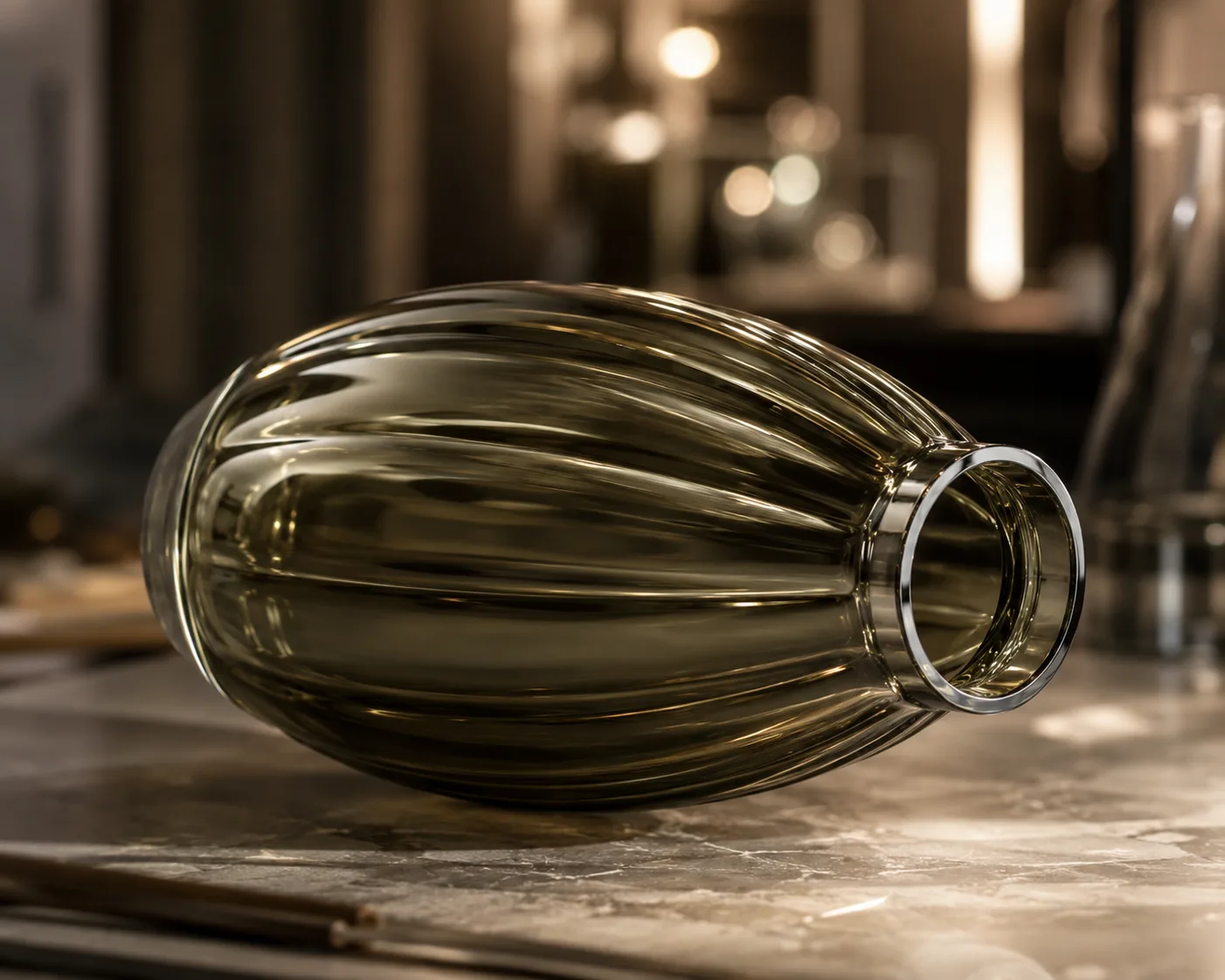 Vase ovale en verre dans un décor coordonné de table ou d'intérieur.