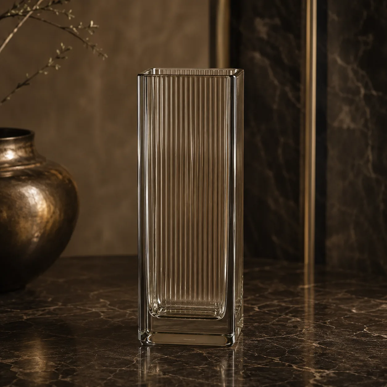 Detail view of Glass Rectangular Vase showing rim or base detail