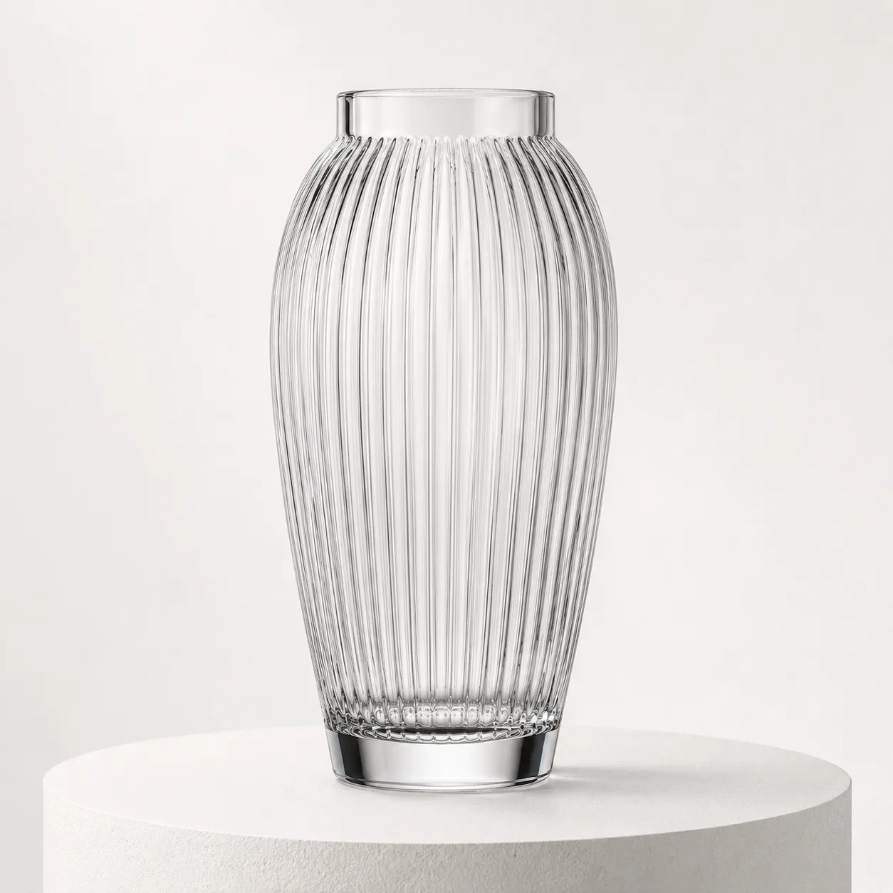 Glass Ribbed Vase front view with visible ribbed vase silhouette