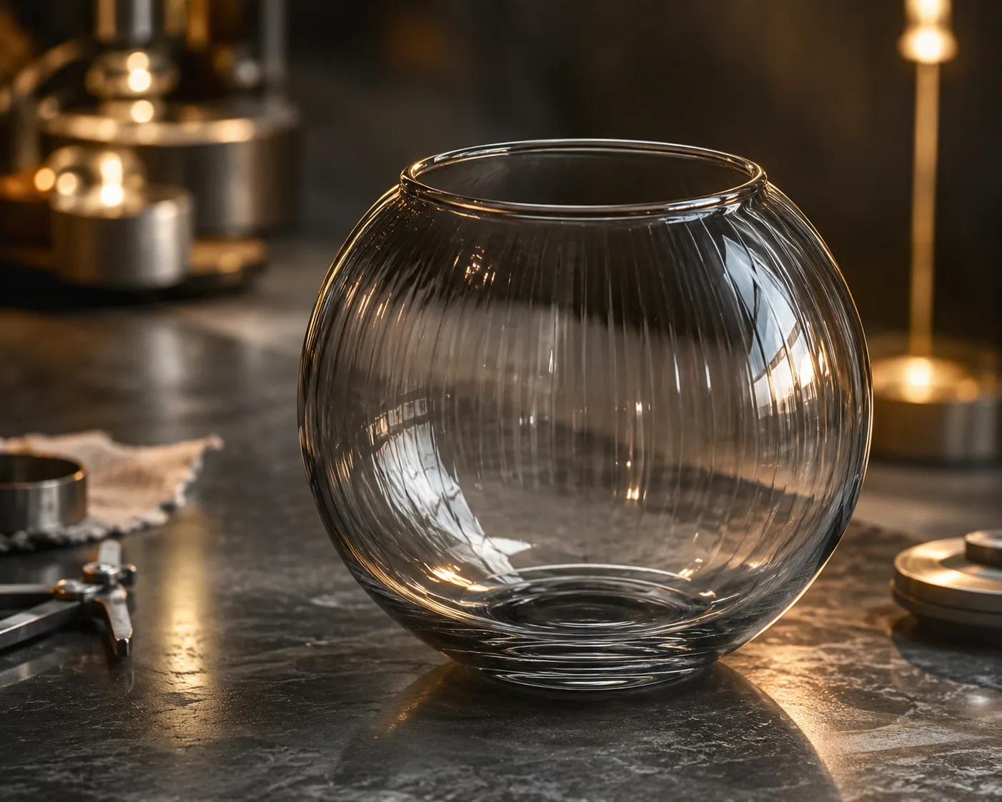 Glass Round Vase in a coordinated tabletop or interior display.