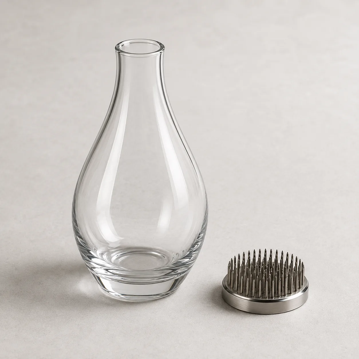 Angled side view of Glass Teardrop Vase showing the outer profile