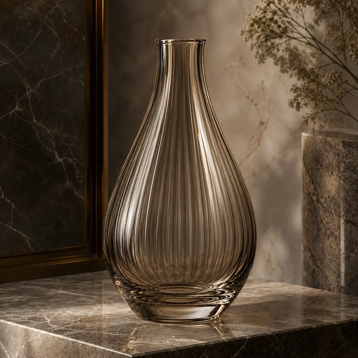 Detail view of Glass Teardrop Vase showing rim or base detail