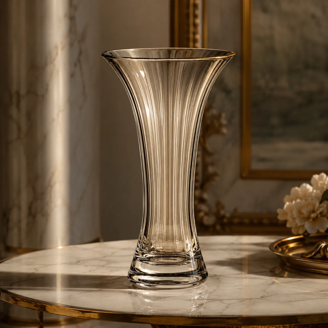 Detail view of Glass Trumpet Vase showing rim or base detail