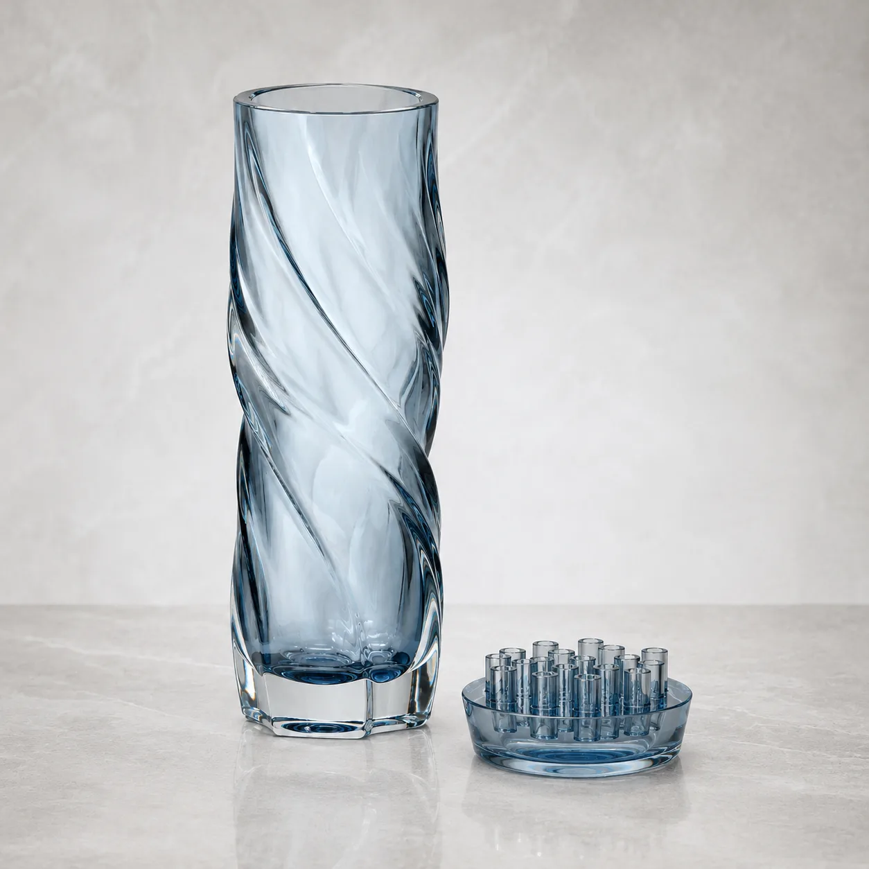 Angled side view of Glass Twisted Vase showing the outer profile