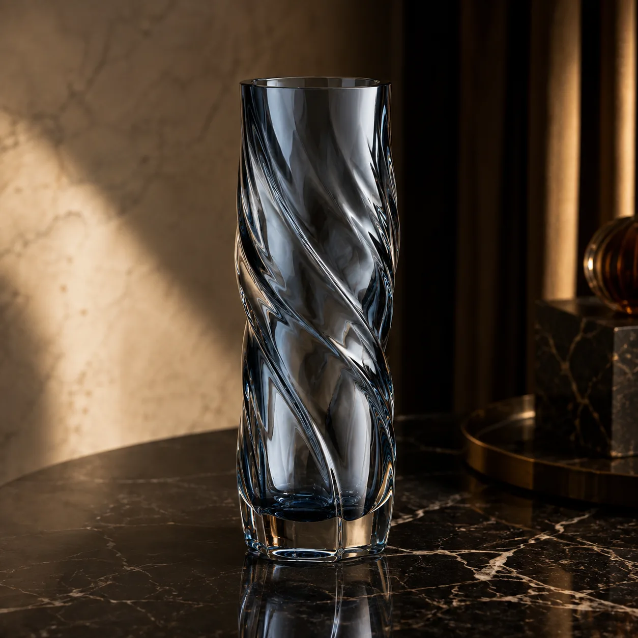 Detail view of Glass Twisted Vase showing rim or base detail