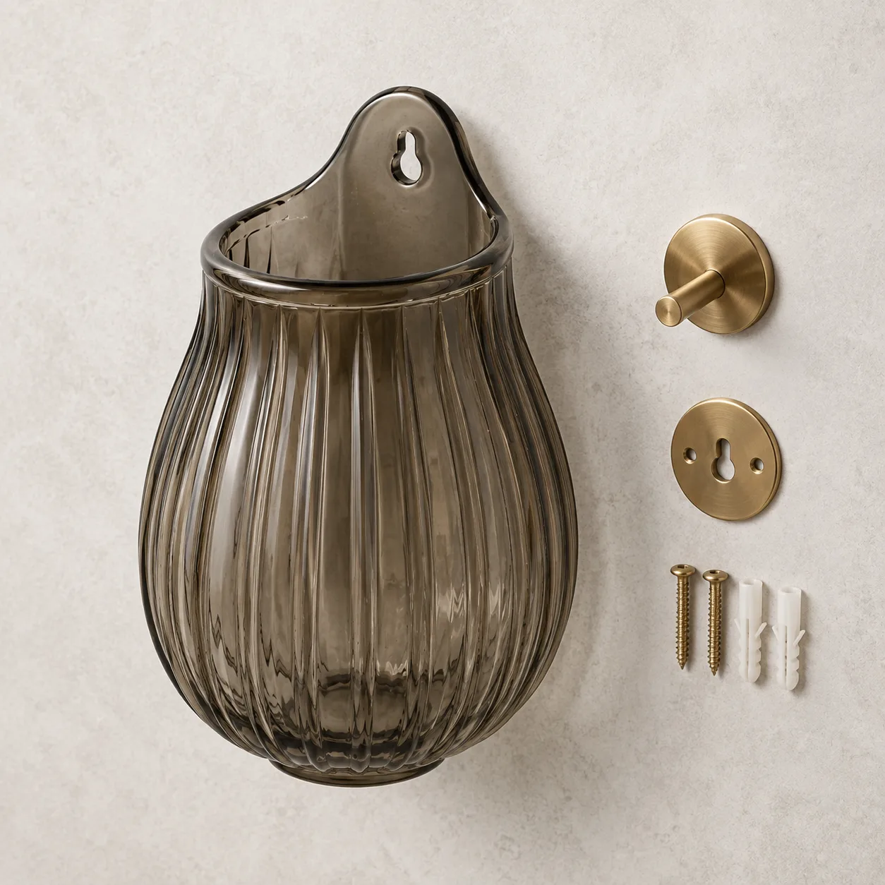 Angled side view of Glass Wall-Hanging Vase showing the outer profile