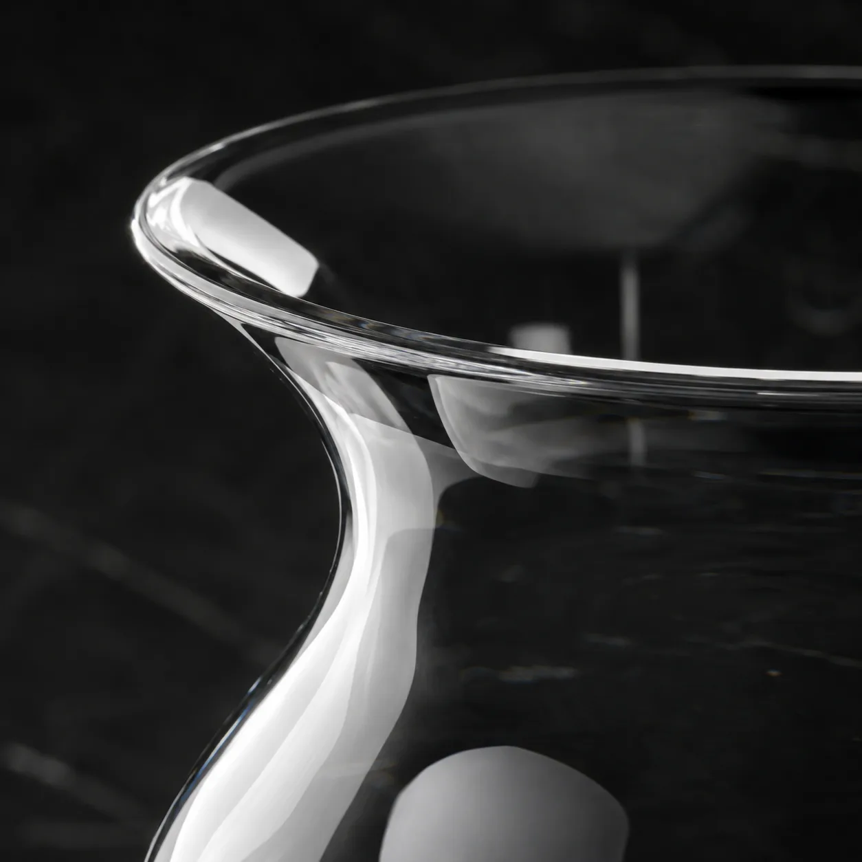 Angled side view of Glass Wide-Mouth Vase showing the outer profile
